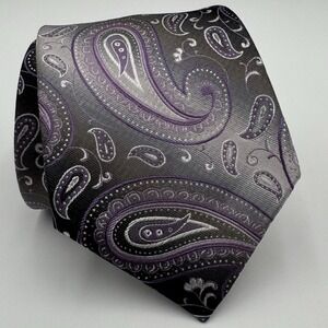 NEW Pronto Uomo Neck Tie Mens Paisley Silk Purple Gray Black Wedding Preppy